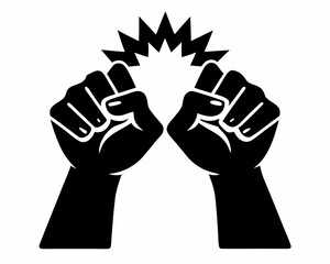 vector black silhouette Hands with serrated fists touching each other in accordance, minimalist style in just strokes black on white background
