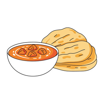 indian curry bowl and naan bread clip art preview