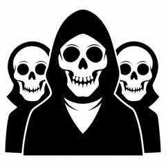 Three Skull Silhouettes Speak No Evil, Hear No Evil, See No Evil – Halloween Vector on white background