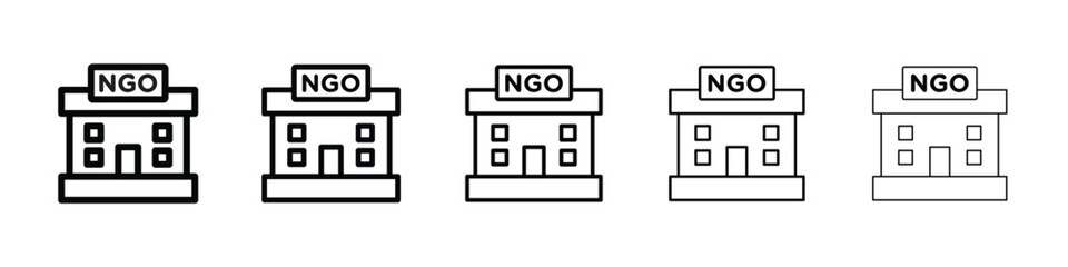 NGO Building icons in black stroke designs on white background