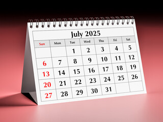 July 2025 calendar. One page of annual business desk monthly calendars