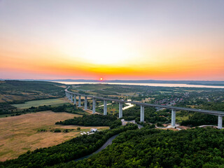 Kőr&ouml;shegyi V&ouml;lgyh&iacute;d (viaduct) Aerial Landscape photo during sunset, Balaton Hungary