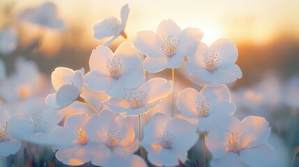 Blooming cherry blossoms basking in the golden embrace of dawn a symbol of fleeting beauty and hope