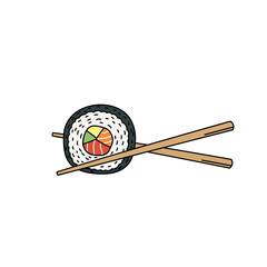 Sushi Roll with Chopsticks - Minimalist Food Illustration