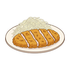 Tonkatsu Meal, Breaded Cutlet with Cabbage Salad, Illustration