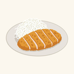 Tonkatsu Delight: Crispy Cutlet and Cabbage Slaw Illustration