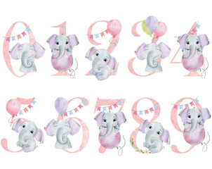 Watercolor baby numbers.