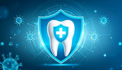 Fototapeta premium Dental protection concept on blue background.