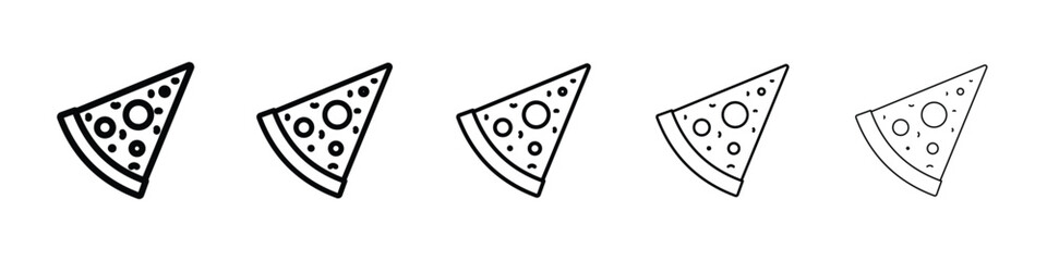 Pizza slice icons in black stroke designs on white background