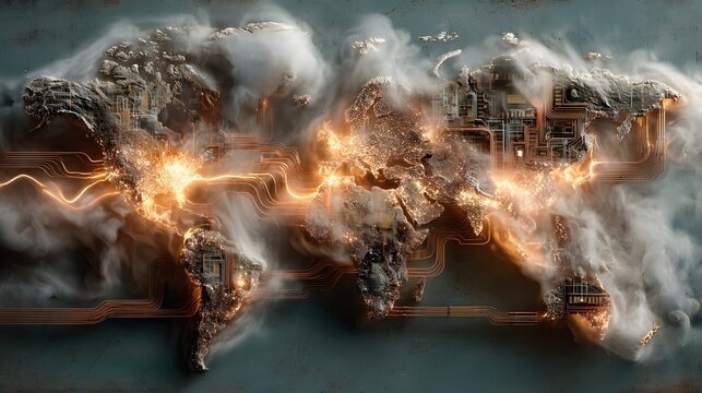 Powerful detonation triggering a massive explosion with debris fire and thick smoke billowing across a war torn landscape