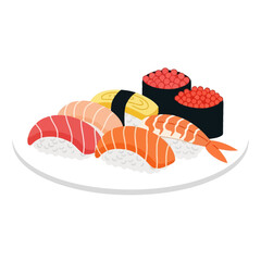 Sushi Plate: Fresh Nigiri and Maki Vector Illustration