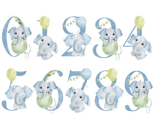 Watercolor baby numbers.
