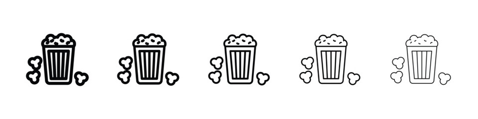 Popcorn icons in black stroke designs on white background