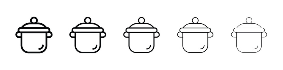 Pot icons in black stroke designs on white background