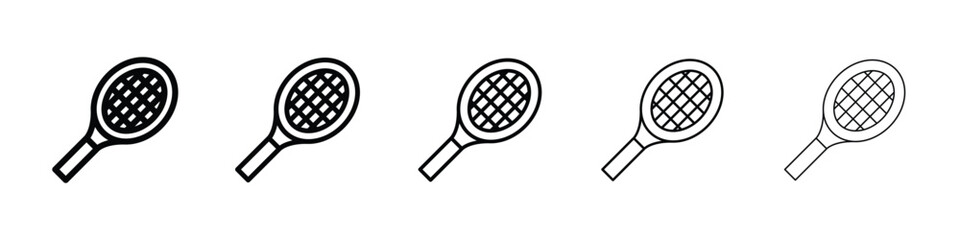 Racquet icons in black stroke designs on white background