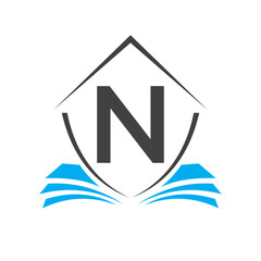 Education Logo On Letter N Concept With Book Symbol Vector Template