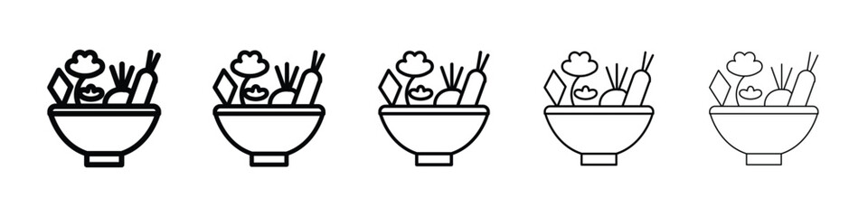 Salad icons in black stroke designs on white background