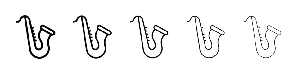 Saxophone icons in black stroke designs on white background