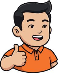 Happy young man giving thumbs up gesture smiling in orange polo shirt vector illustration 