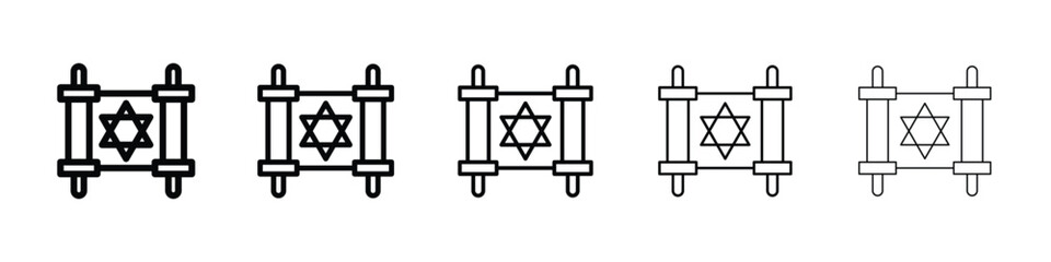 Scroll Torah icons in black stroke designs on white background