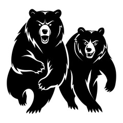 Aggressive Running Bears – Bold Black and White Vector Art