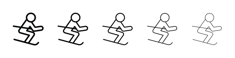 Skiing icons in black stroke designs on white background
