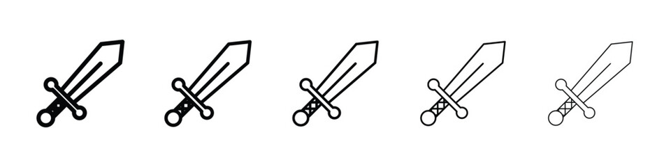 Sword icons in black stroke designs on white background