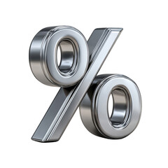 3d realistic chrome percentage sign isolated on transparent background