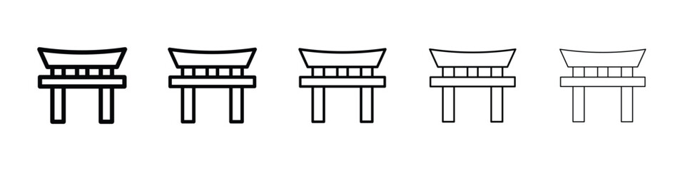 Torii gate icons in black stroke designs on white background