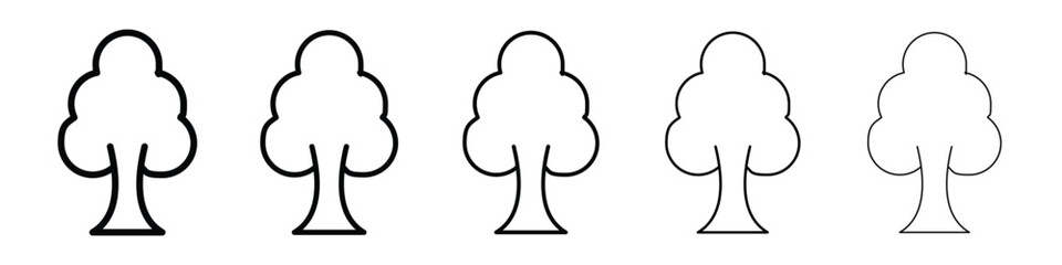 Tree free icons in black stroke designs on white background