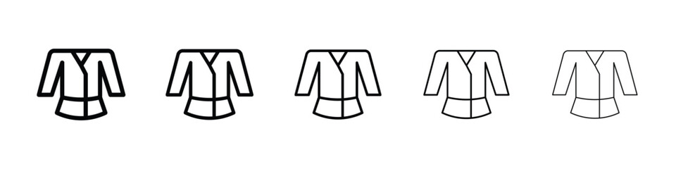 Uniform martial art icons in black stroke designs on white background