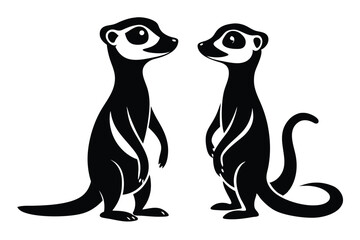 Two cartoon meerkats stand facing each other in black and white silhouette