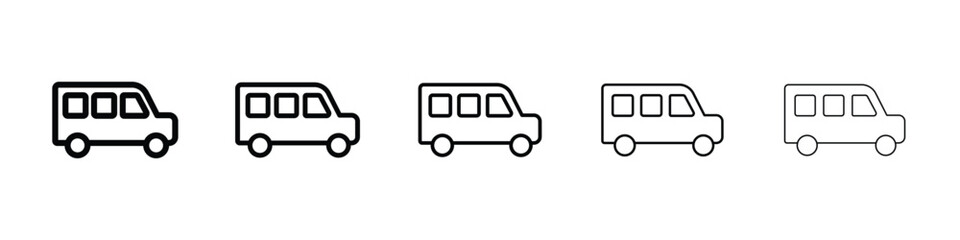 Van icons in black stroke designs on white background