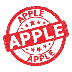 APPLE text written on red stamp sign.
