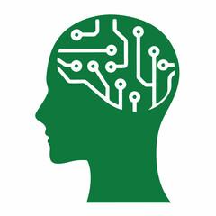 Minimalist green silhouette of a head representing artificial intelligence concept