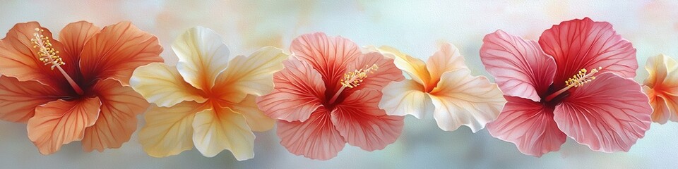 Fototapeta premium Hibiscus doll, tropical petals, vibrant design, watercolor style , closes up