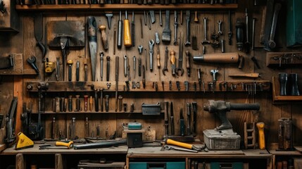 Woodworking tools on a workshop wall