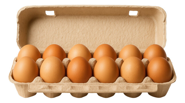 A dozen brown eggs neatly arranged in an open cardboard carton.