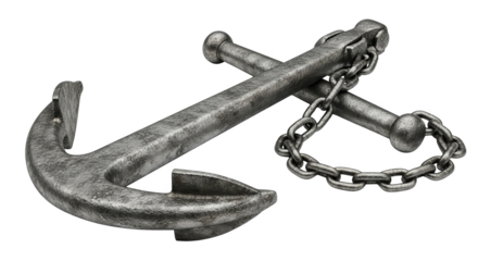 Isolated still life showcases a weathered silver anchor and chain in a detailed gigapixel rendering.