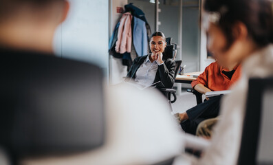 Business coworkers participating in a relaxed office meeting, showcasing collaboration and teamwork. The setting reflects a modern workspace environment fostering open communication and innovation.