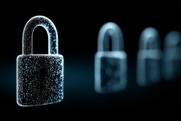 digital padlock glowing in dark, cybersecurity protection icon, futuristic online security or data privacy concept