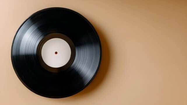 Black Vinyl Record Mockup with Beige Background for Branding