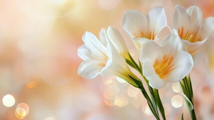 Freesia doll, fragrant blooms in pastel shades, elegant simplicity, watercolor style , closes up