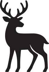 Standing Deer Silhouette with Antlers - Black Vector Icon