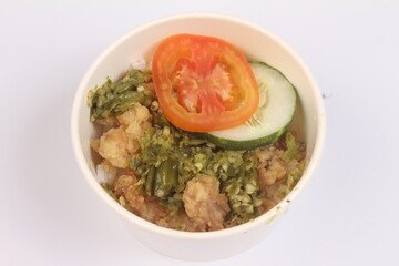 rice bowl with chicken and vegetables