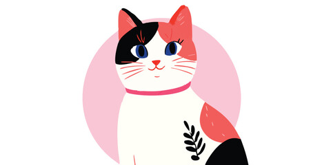 Obraz premium A charming, whimsical cat illustration exuding playful energy and a touch of elegance, adorned with delicate floral motifs, capturing its unique character.