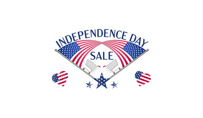 Creative independence day sale icon with american flag, shopping cart vector illustration. Usa freedom day banner to use for 4th july independence day, memorial day business projects. 