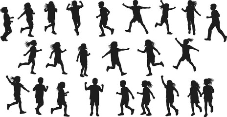  children running, playing, jumping, and having fun, joyful kids in motion, energetic young people, active outdoor sports, fitness, playful behavior,
