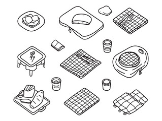 Picnic Blanket Simple Line Art Vector Illustration 