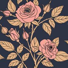 Elegant pink roses seamless pattern design